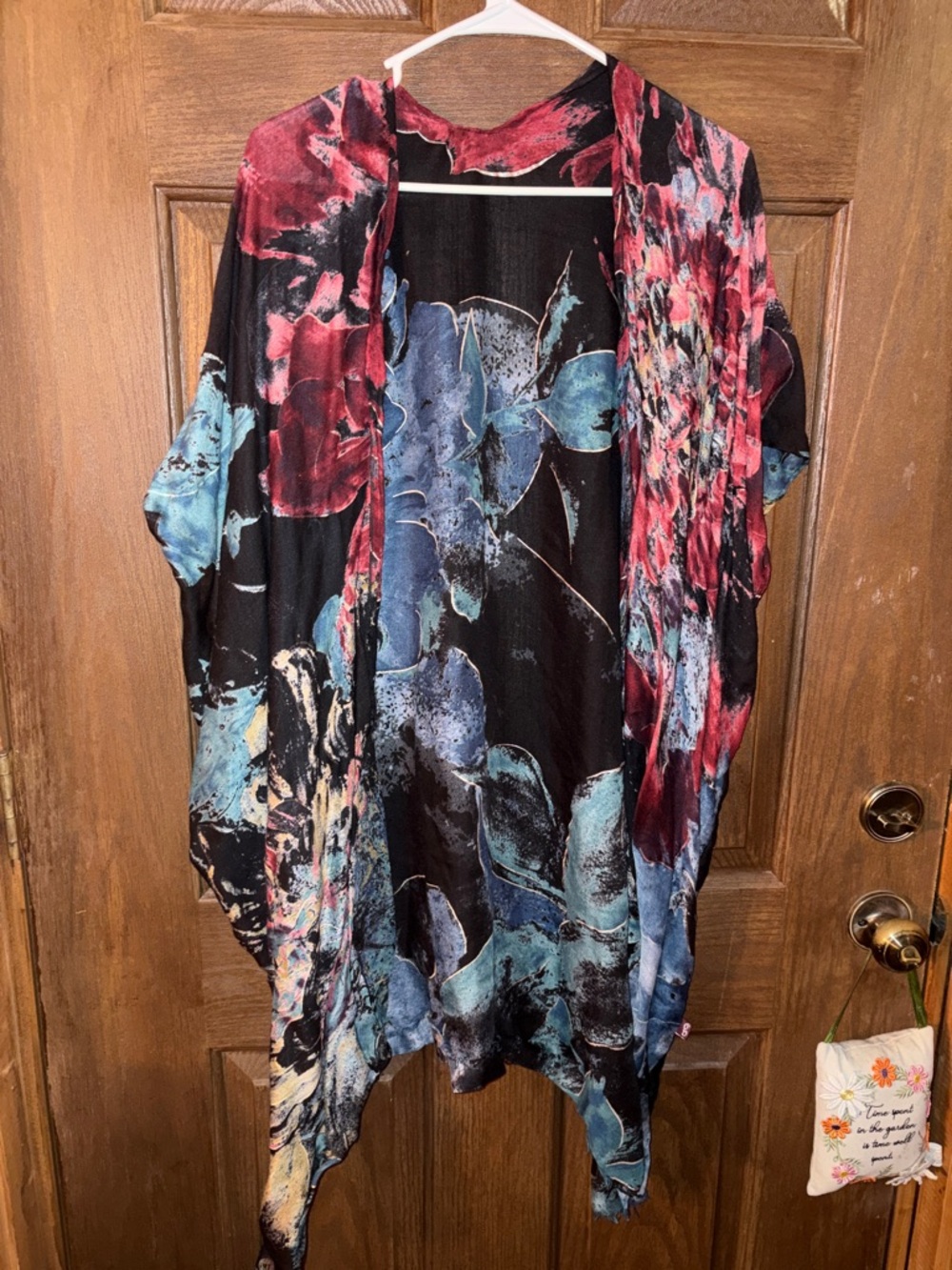 Floral Watercolor Open Kimono - Black, Blue & Red